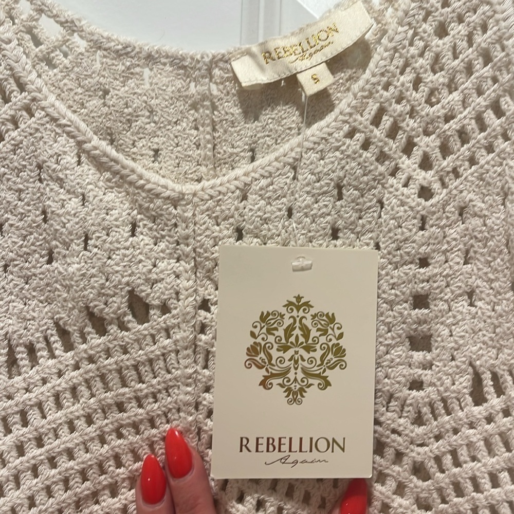 NWOT Cherry Crochet Top EMBELLISHED knit REBELLION AGAIN 3D Cherries new - Picture 4 of 11